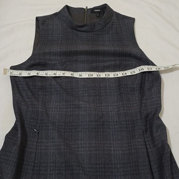 THEORY ZIP BACK MOD WOOL DRESS CHARCOAL MULTI SOFT PLAID SIZE 10 - Picture 6 of 10